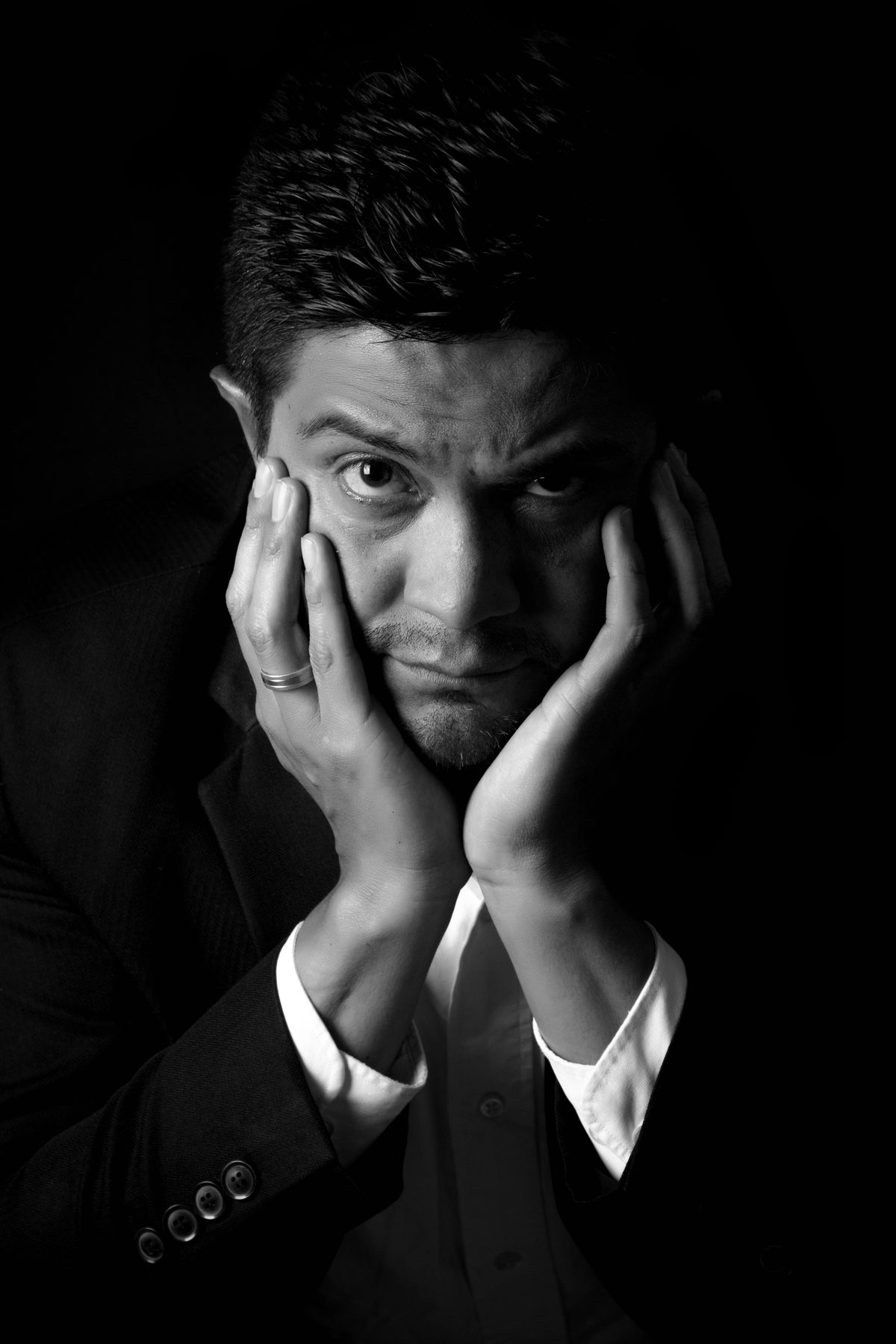 B&W serious businessman hairstyle shown on a professional man.