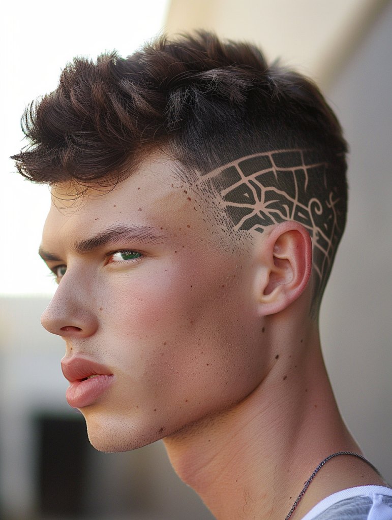 Mid Burst Fade haircut reference showing disconnected statement