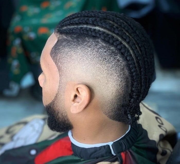 Mid Burst Fade haircut reference showing beard-connected blend