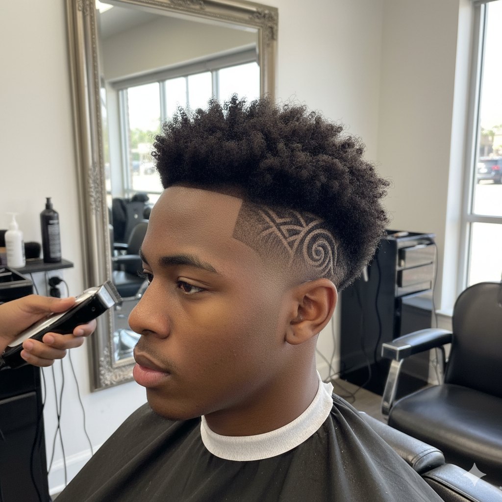 Low Burst Fade haircut reference showing textured forward top