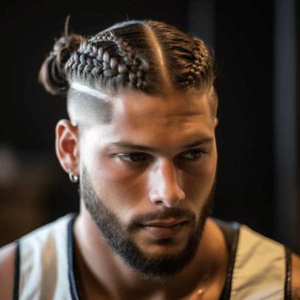 Mid Burst Fade haircut reference showing textured forward top