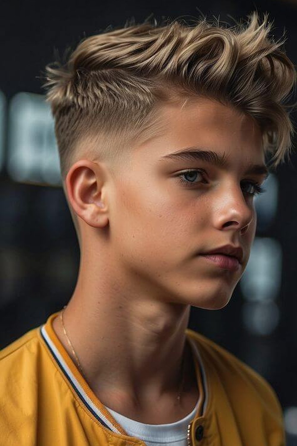 Boy with a messy spiky textured top and faded sides