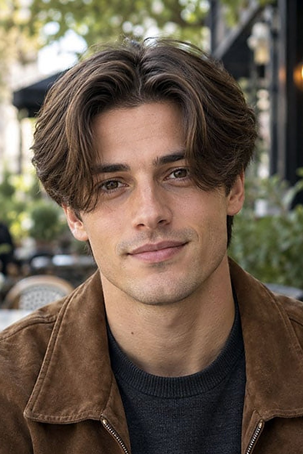 Man with classic middle-parted curtains — soft middle part framing the face