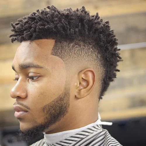Short twists showing the burst shape concentrated at the temple and ear.
