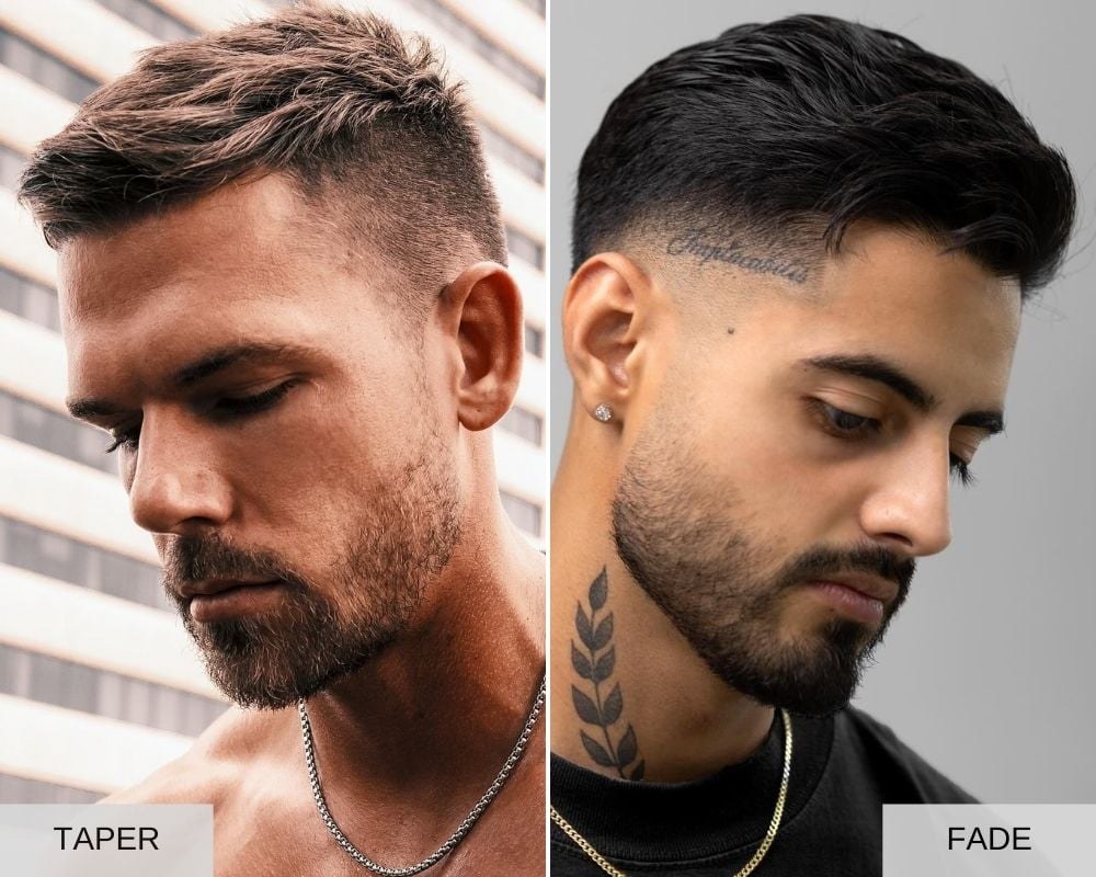 Low taper and burst examples with visibly different side coverage.