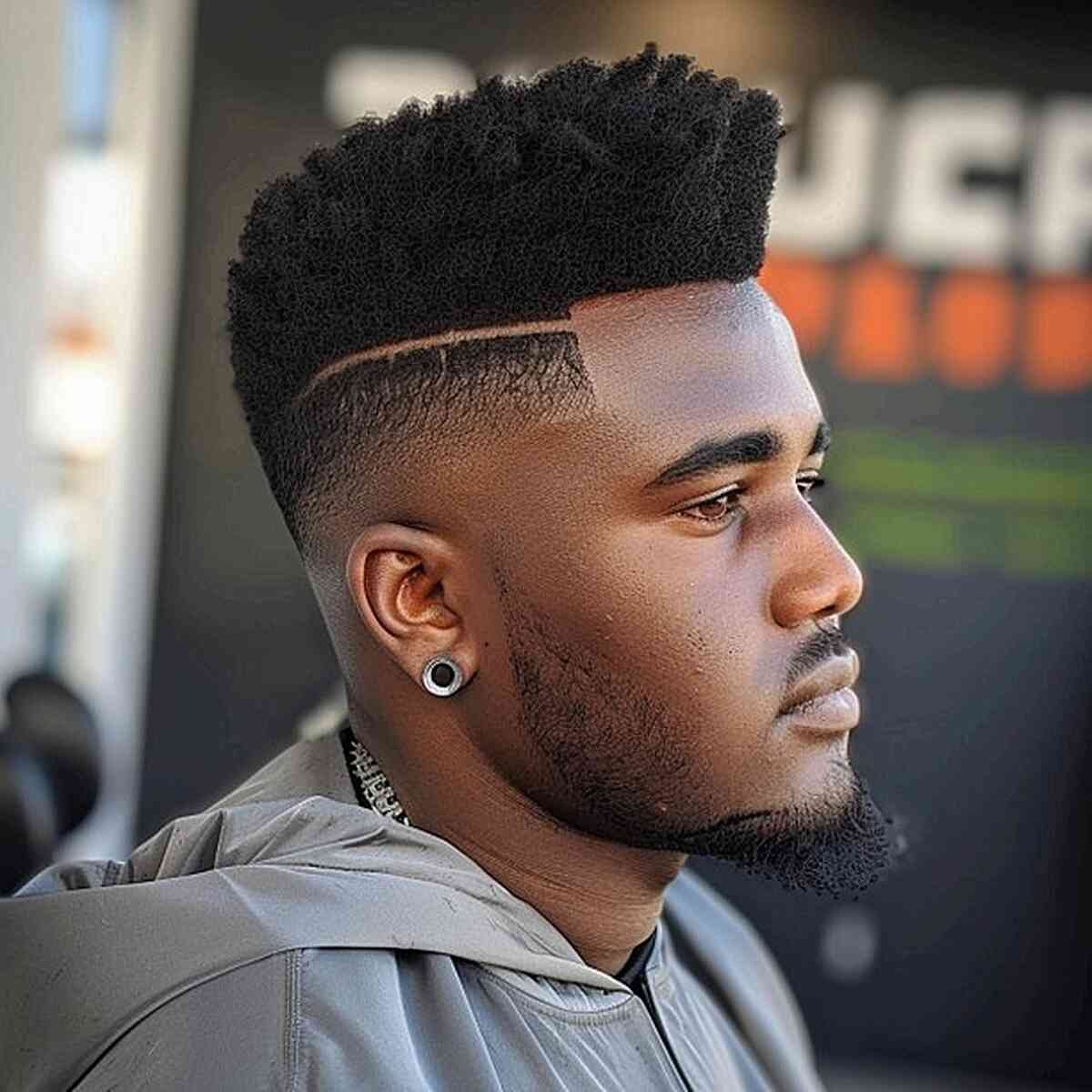 Burst Fade Mullet haircut reference showing disconnected statement