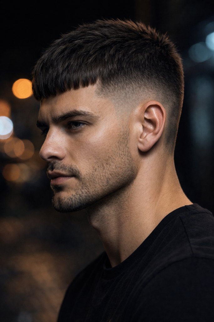 Burst Fade Mohawk haircut reference showing defined curl finish