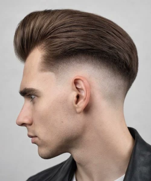 Drop fade paired with a voluminous pompadour on top.